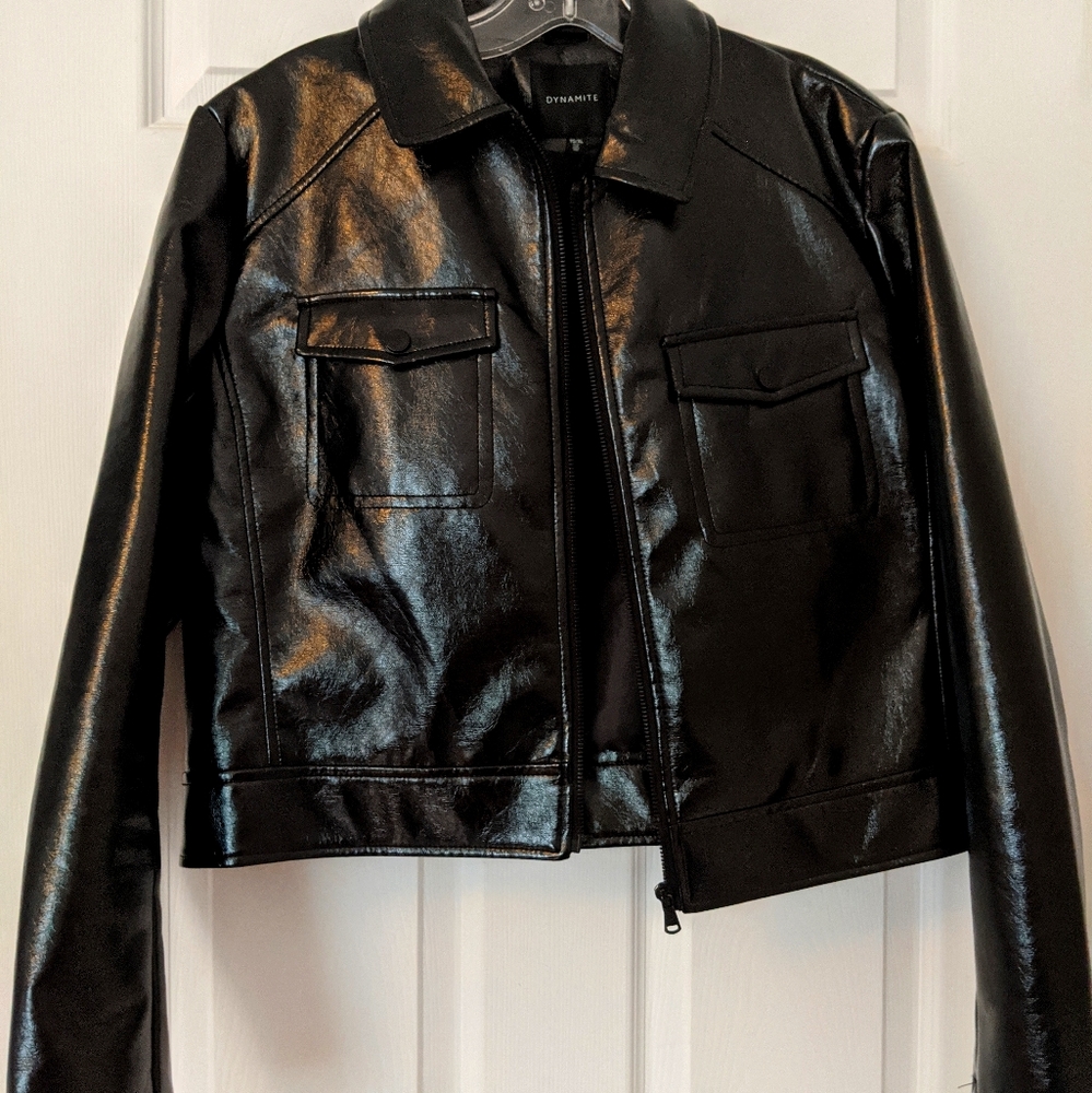 Faux leather jacket black shinny